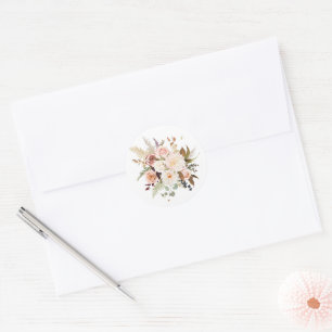 Sticker Rond Boho Soft Coloured Rose Fleurs blanches Mariage