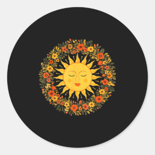 Sticker Rond Boho Spirituel Soleil Mignon Bohémien Céleste Hipp