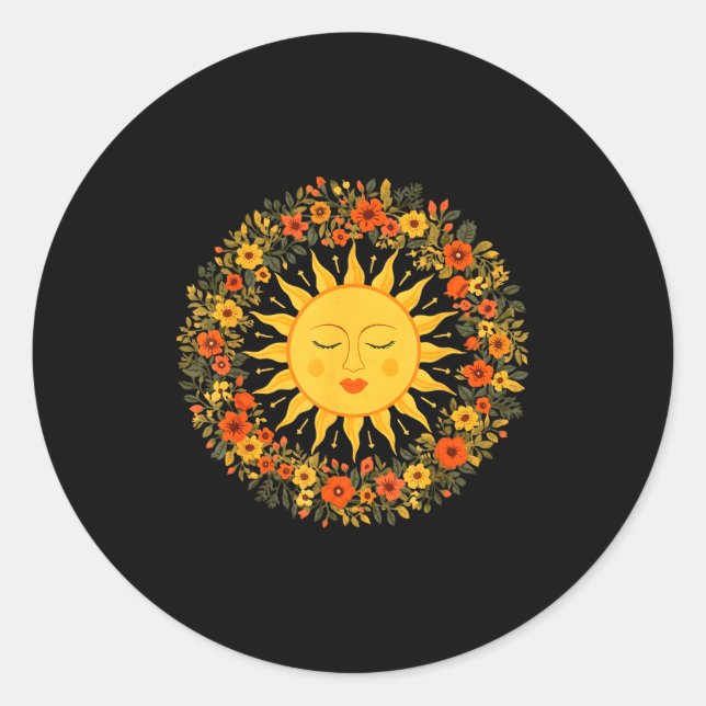 Sticker Rond Boho Spirituel Soleil Mignon Bohémien Céleste Hipp (Devant)