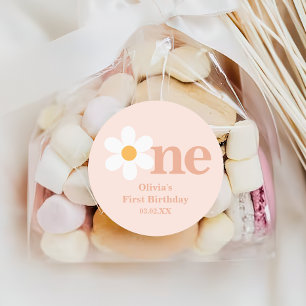 Sticker Rond Boho Spring Blush Rose Daisy Un Premier Anniversai