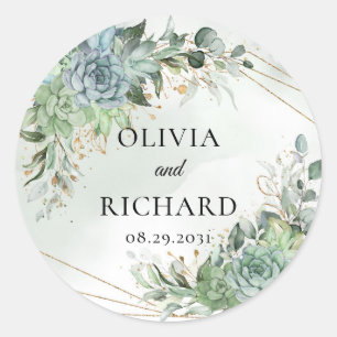 Sticker Rond Boho succulent vert eucalyptus cadre or