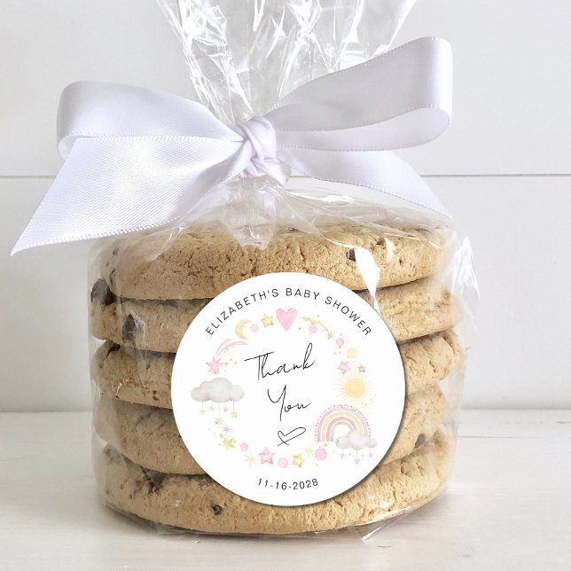 Sticker Rond Boho Sun Rainbow Baby Girl Douche Merci (Créateur téléchargé)