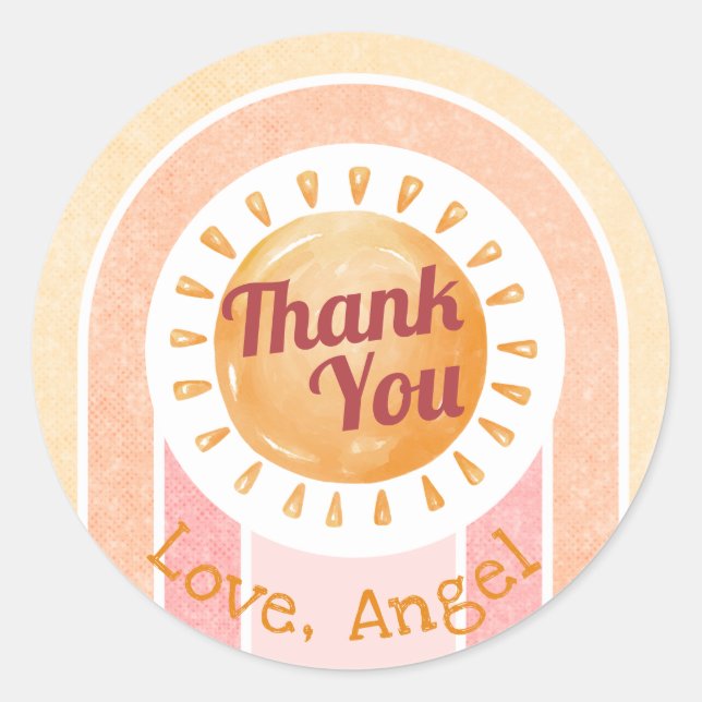 Sticker Rond Boho Sun Rainbow Girls Premier anniversaire (Devant)