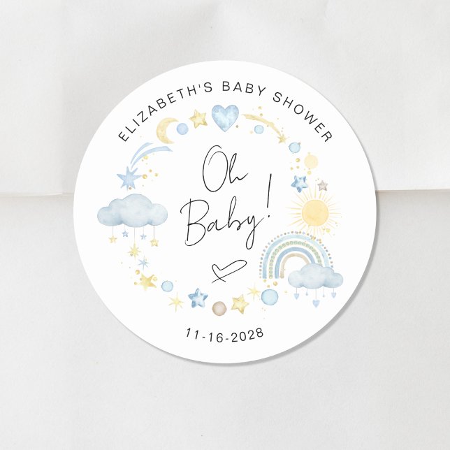Sticker Rond Boho Sun Rainbow Oh Baby Boy Douche (Créateur téléchargé)
