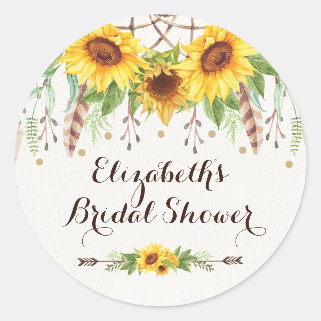 Sticker Rond Boho Sunflowers Rustic Fête des mariées Party Fave (Devant)