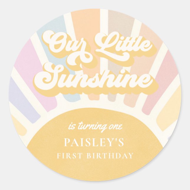 Sticker Rond Boho Sunshine 1er Voyage Autour Du Soleil Annivers (Devant)