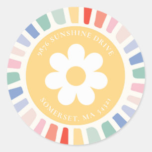 Sticker Rond Boho Sunshine Anniversaire Fête Adresse de retour