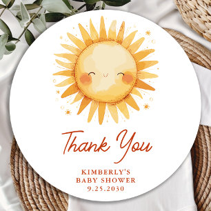 Sticker Rond Boho Sunshine Cute Sun Baby Shower Remerciement