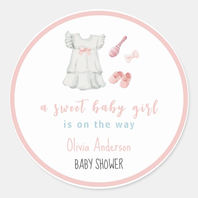 Sticker Rond Boho Sweet Rose Girl Baby shower en tenue (Devant)