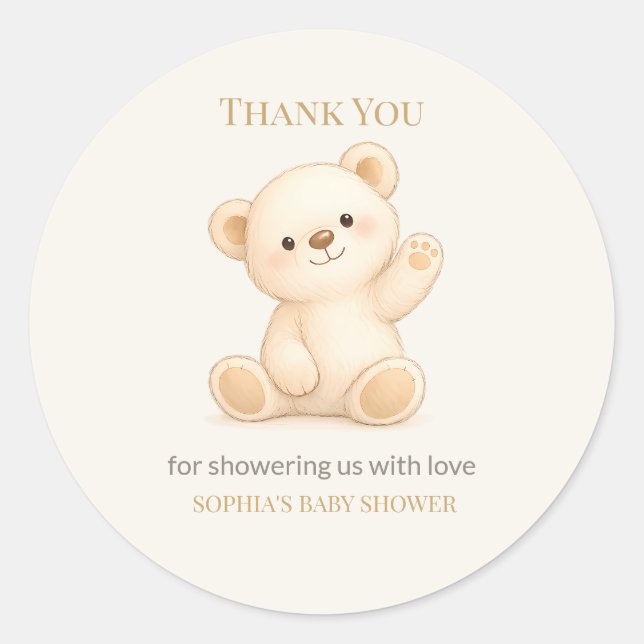 Sticker Rond Boho Teddy Bear Baby Shower (Devant)