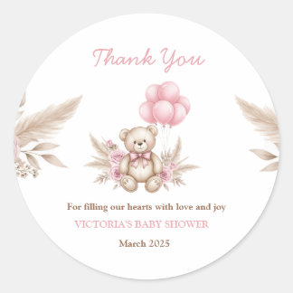 Sticker Rond Boho Teddy Bear Baby Shower Favor Classic Round St