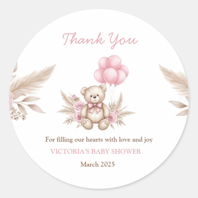 Sticker Rond Boho Teddy Bear Baby Shower Favour Classique Autoc (Devant)
