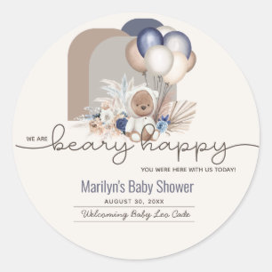 Sticker Rond Boho Teddy Bear & Balloons Bearly Wait Baby shower