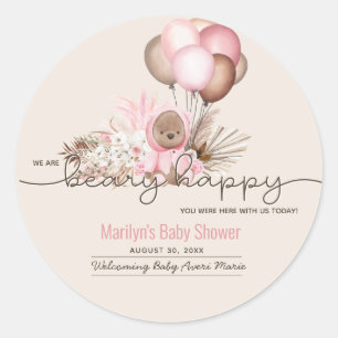Sticker Rond Boho Teddy Bear & Balloons Bearly Wait Baby shower