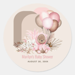 Sticker Rond Boho Teddy Bear & Balloons Bearly Wait Baby shower