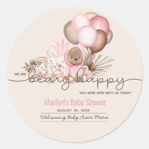 Sticker Rond Boho Teddy Bear & Balloons Bearly Wait Baby shower