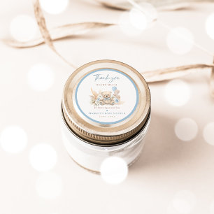 Sticker Rond Boho Teddy Bear Bleu Bearly Wait Baby shower Favor