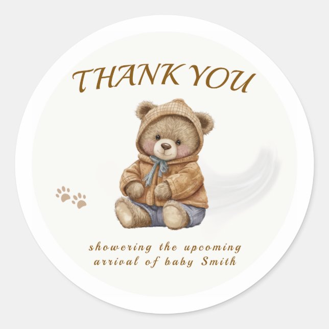 Sticker Rond Boho Teddy Bear On Attend Avec Impatience Bébé (Devant)