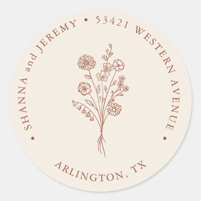 Sticker Rond Boho Terracotta Élégant Minimal | Adresse de retou (Devant)