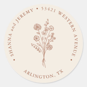 Sticker Rond Boho Terracotta Élégant Minimaliste   Adresse de R