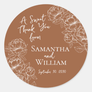 Sticker Rond Boho Terracotta Floral Mariage Merci Favoriser
