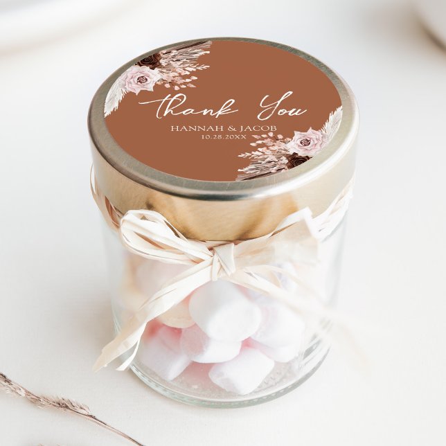 Sticker Rond Boho Terracotta Mariage Favoriser Merci (Créateur téléchargé)