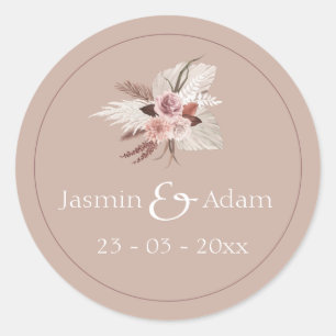 Sticker Rond Boho Terracotta Pampas Grass Mariage Floral