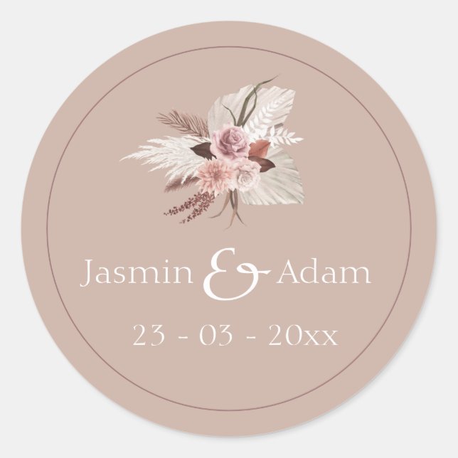 Sticker Rond Boho Terracotta Pampas Grass Mariage Floral (Devant)