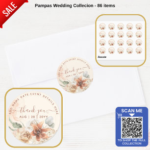 Sticker Rond Boho Terracotta Pampas Grass Merci Favoriser Class