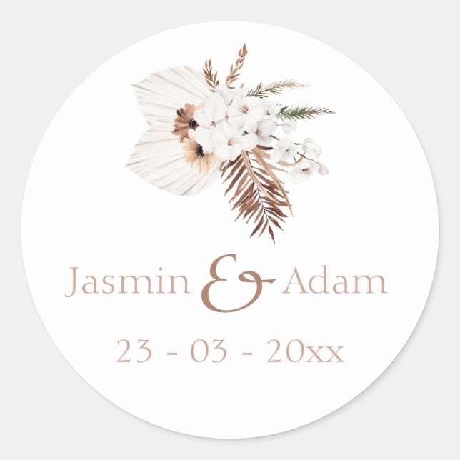 Sticker Rond Boho Terracotta Pampas Grass Orchid Mariage (Devant)