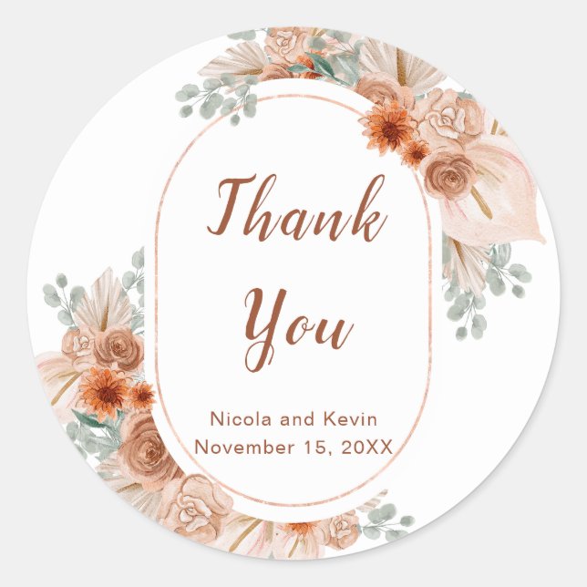 Sticker Rond Boho Terracotta Pampas Herbe (Devant)