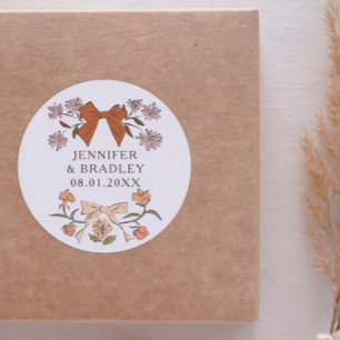 Sticker Rond Boho Terracotta Ribbons Floral Wedding Favoriser