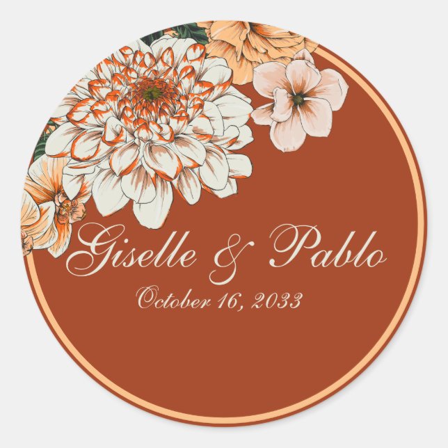 Sticker Rond Boho Terracotta Sage Fall Floral Mariage (Devant)