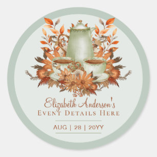 Sticker Rond Boho Terracotta Sage Tea Party Bébé Shower de Mari