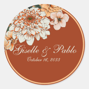 Sticker Rond Boho Terre cuite Sauge Fleurs de mariage d'automne