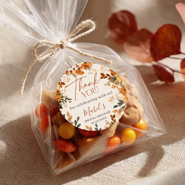 Sticker Rond Boho Tombez Amoureux Aquarelle Rustique Merci (Boho Fall In Love Watercolor Rustic Thank You Classic Round Sticker)