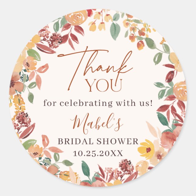 Sticker Rond Boho Tombez Amoureux Fleurs Peintes Merci (Devant)
