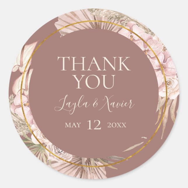 Sticker Rond Boho Tropical Botanical Dusty Rose Merci Favoriser (Devant)
