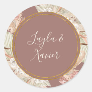 Sticker Rond Boho Tropical Botanical   Sceau d'enveloppe Rose D