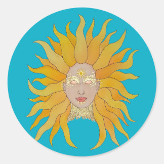 Sticker Rond Boho turquoise jaune soleil inspiré
