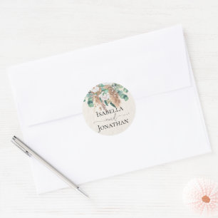 Sticker Rond Boho Vert Beige Eucalyptus Pampas Mariage