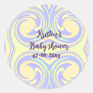 Sticker Rond Boho violet vert baby shower marbre rustique moder