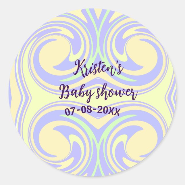 Sticker Rond Boho violet vert baby shower marbre rustique moder (Devant)