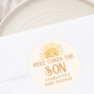 Sticker Rond Boho Voici Le Baby shower Fils