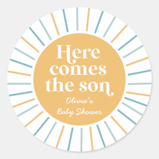 Sticker Rond Boho Voici venir le Fils douche de soleil bébé (Devant)