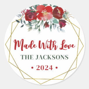 Sticker Rond Boho Watercolor Christmas Werath Nom de famille