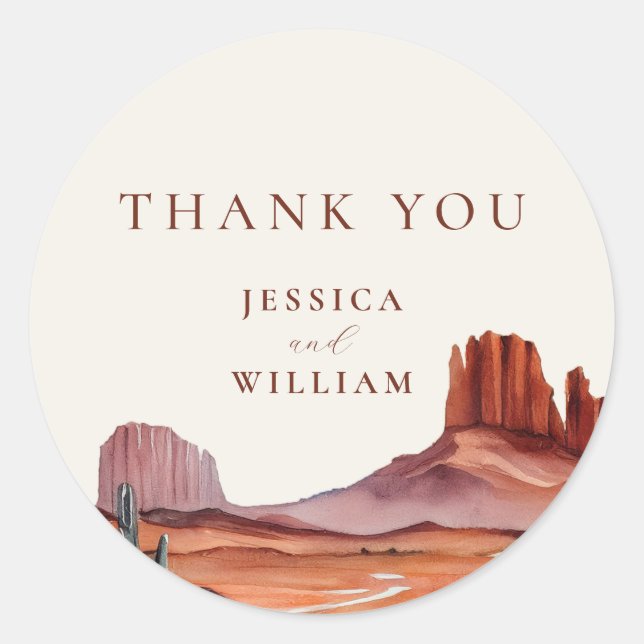 Sticker Rond Boho Watercolor Desert Mariage Merci (Devant)