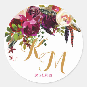Sticker Rond Boho Watercolor Fall Floral Moderne Mariage Étique