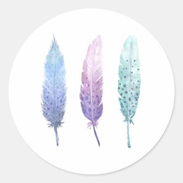 Sticker Rond Boho Watercolor Feather Trio (Devant)