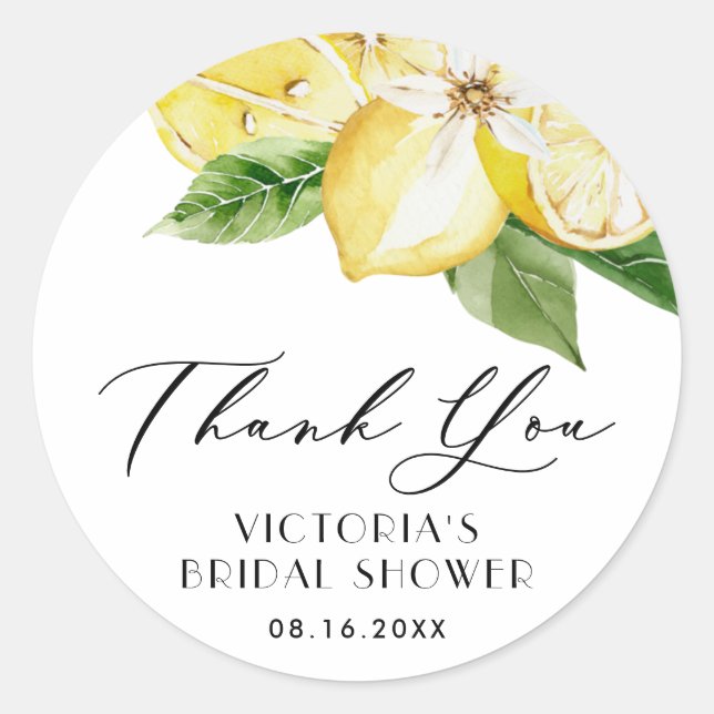 Sticker Rond Boho Watercolor Lemon Fête des mariées Merci (Devant)